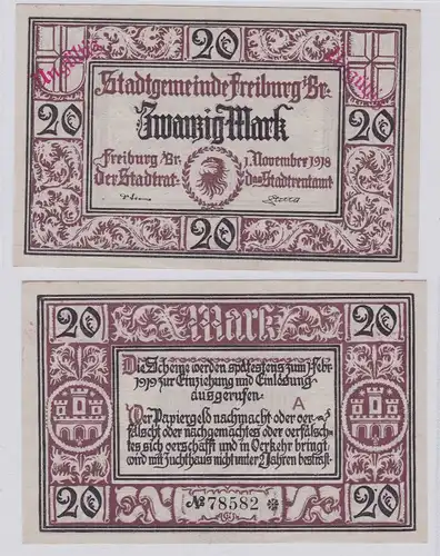 20 Mark Banknote Notgeld Stadtgemeinde Freiburg 1.11.1918 (126398)
