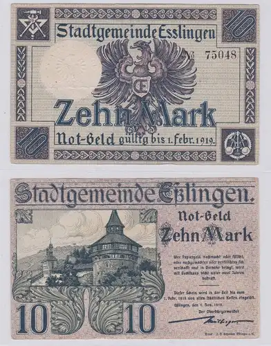 10 Mark Banknote Notgeld Stadtgemeinde Eßlingen 1.11.1918 (126231)