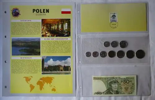 KMS 10 Groszy - 100 Zloty, Briefmarke 5 Groszy, 50 Zloty Banknote Polen (125858)