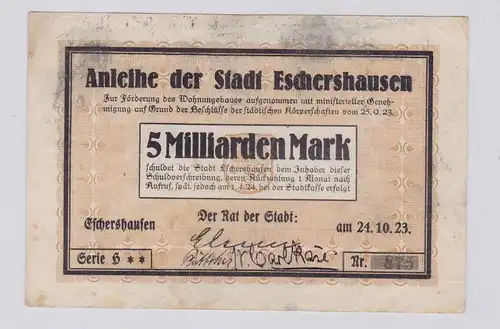 5 Milliarden Mark Banknote Inflation Stadt Eschershausen 24.10.1923 (126222)