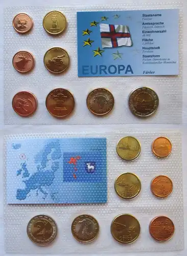 Proben Kursmünzsatz Färöer 8 Münzen 1 Ceros - 2 Europ 2004 im Blister (125878)