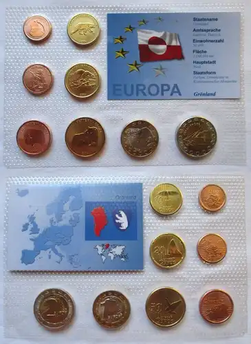 Proben Kursmünzsatz Grönland 8 Münzen 1 Ceros - 2 Europ 2004 im Blister (125937)