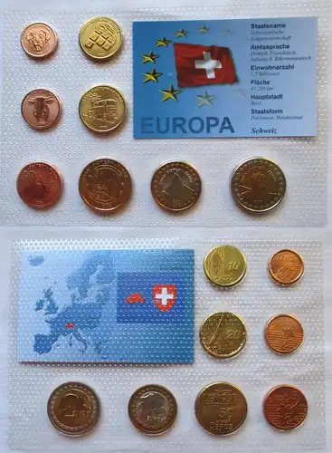Proben Kursmünzsatz Schweiz 8 Münzen 1 Ceros - 2 Europ 2003 im Blister (125889)