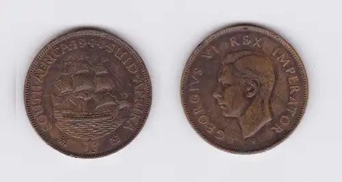 1 Penny Kupfer Münze Südafrika Segelschiff 1944 (117118)