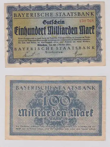 100 Millionen Mark Banknote München Bayerische Staatsbank 20.10.1923 (126587)