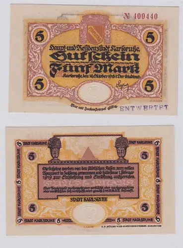 5 Mark Banknote Notgeld Stadt Karlsruhe 16.10.1918 (126565)
