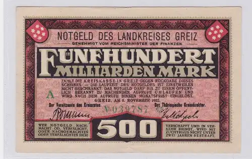 500 Milliarden Mark Banknote Inflation Landkreis Greiz 8.11.1923 (125925)