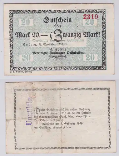 20 Mark Banknote F.Törls vereinigte Harburger Ölfabriken 11.11.1918 (126151)