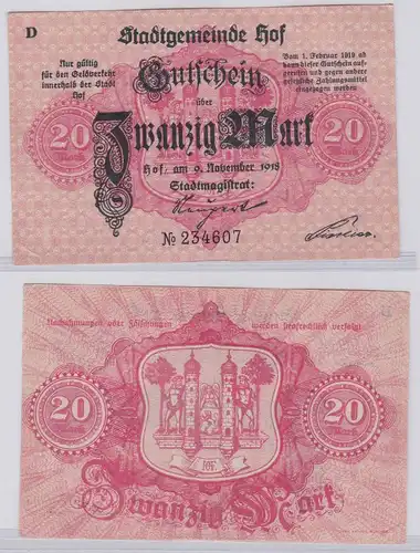20 Mark Banknote Notgeld Stadtgemeinde Hof 9.11.1918 (126136)