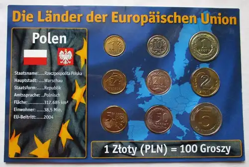 Kursmünzsatz Polen 9 Münzen 1 Grosz - 5 Zloty 1994-2007 + Zertifikat (126176)