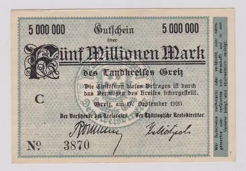 5 Millionen Mark Banknote Inflation Landkreis Greiz 17.9.1923 (125936)