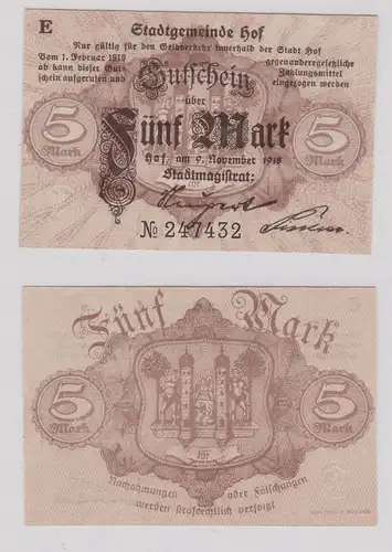 5 Mark Banknote Notgeld Stadtgemeinde Hof 9.11.1918 (126315)