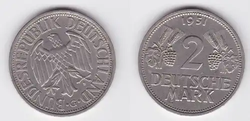 2 Mark Nickel Münze BRD Trauben und Ähren 1951 G (125587)