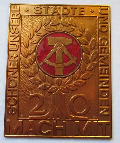 Einseitige DDR Bronze Plakette 20 Jahre - Mach Mit Wettbewerb - Schild (126052)