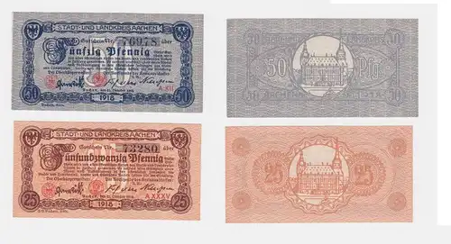 25 & 50 Pfennig Banknoten Notgeld Stadt- & Landkreis Aachen 1918 (120404)