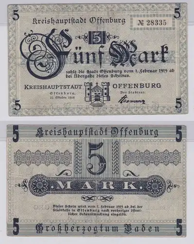 5 Mark Banknoten Stadt Kreishauptstadt Offenburg 22.10.1918 (126426)