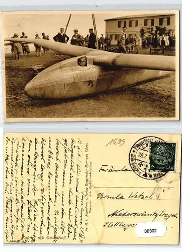 86302 Foto Ak Segelflugzeug "Fafnir" mit Groenhoff 1934