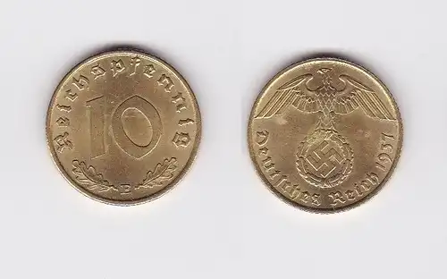 10 Pfennig Messing Münze 3.Reich 1937 E Jäger 364 (122927)