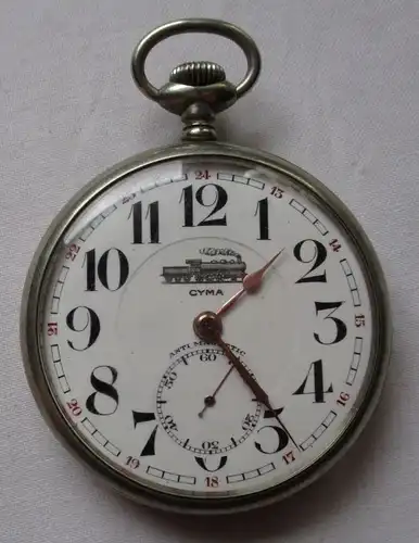 Alte Eisenbahner Herren Taschenuhr Nickel Cyma TWCo um 1920 (101865)