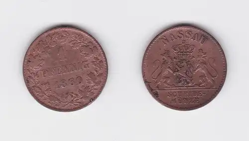1 Pfennig Kupfer Münze Nassau 1860 (119325)