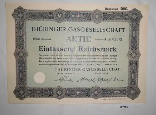 1000 Reichsmark Aktie Thüringer Gasgesellschaft Leipzig 23. Dez. 1924  (127725)