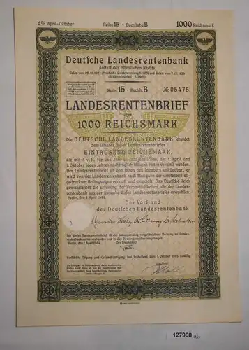 1000 Reichsmark Landesrentenbrief Deutsche Landesrentenbank Berlin 1939 (127908)