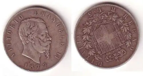 5 Lira Silber Münze Italien Vittorio Emanuele 1877 (108098)
