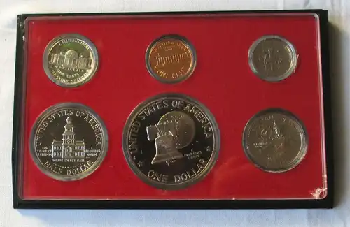 Satz mit 6 Münzen USA 1976 in polierte Platte im Original Etui (129834)