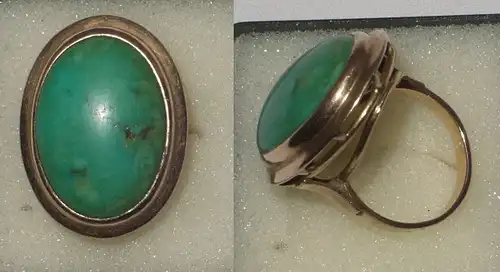 Grosser Damen Ring 585er Gold mit grünem Stein um 1930