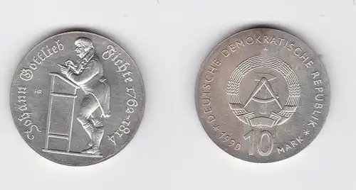 DDR Gedenk Silber Münze 10 Mark Johann Gottlieb Fichte 1990 Stgl. (128790)