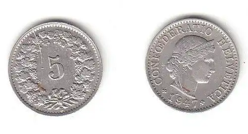 5 Rappen Nickel Münze Schweiz 1947 B (114592)