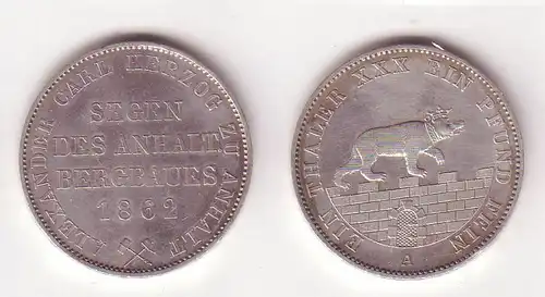 1 Ausbeutetaler Silber Münze Anhalt Bernburg Segen des Bergbau 1862 A (104849)