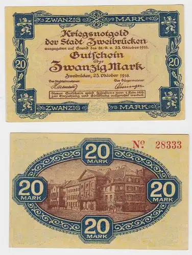 20 Mark Banknote Kriegsnotgeld Stadt Zweibrücken 25.Oktober 1918 (130079)