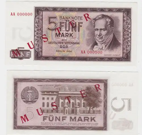 Muster Banknote 5 Mark DDR 1964 Deutsche Notenbank kassenfrisch (130430)