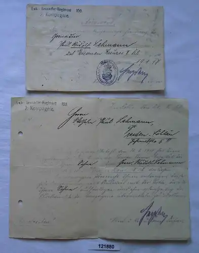 Urkunde zum Eisernem Kreuz 2.Klasse Leib Grenadier Regiment 100 (121880)