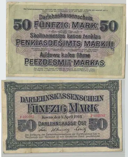 50 Mark Banknote Darlehnskasse Ost Kowno 4.4.1918 Ro.469 (129192)