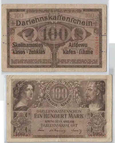 100 Mark Banknote Darlehnskasse Ost Kowno 4.4.1918 Ro.470 (129792)