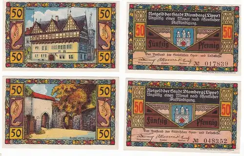 2 x 50 Pfennig Banknoten Notgeld Stadt Blomberg (Lippe) 1921 (129884)