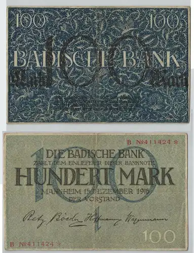 100 Mark Banknote Badische Bank Mannheim 15.12.1918 (129173)