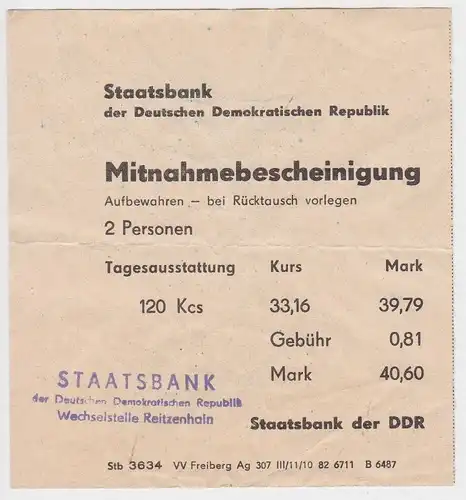 Mitnahmebescheinigung Staatsbank der Deutschen Demokratischen Republik (129435)