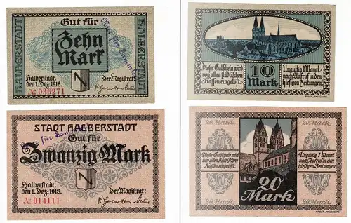 2 Banknoten Notgeld Stadt Halberstadt 1.Dezember 1918 (129894)
