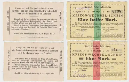 2 Banknoten Kriegs-Wechselschein Gemeinde Marten 11.08.1914 (130748)