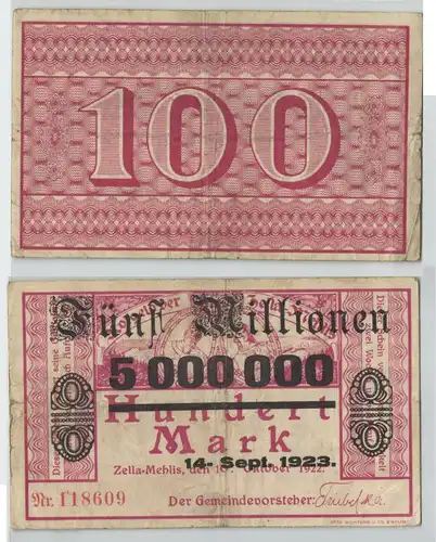5 Millionen Mark Banknote Stadt Zella Mehlis 14.9.1923 (129289)