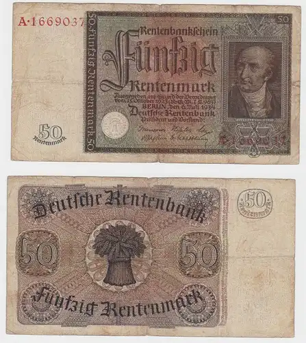 50 Rentenmark Banknote Deutsches Reich 6.7.1934 Rosenberg 165 (130668)