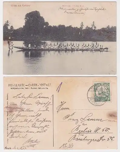 89978 Ak Gruß aus Kamerun Kriegskanu auf dem Wuri 1909
