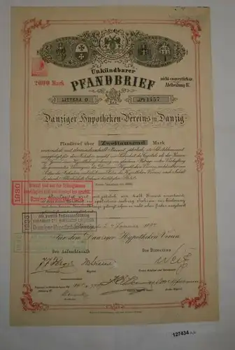2000 Mark unkündbarer Pfandbrief Danziger Hypotheken-Verein 2.Jan. 1897 (127434)