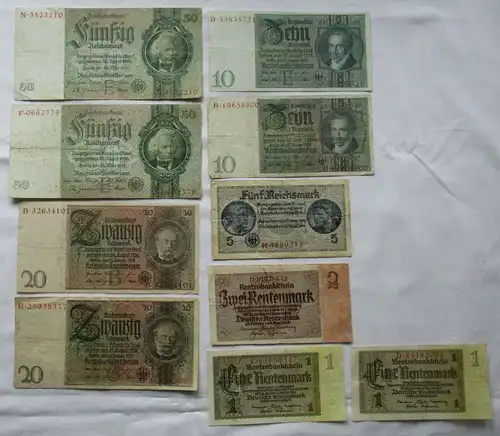 10 alte Banknoten Deutsches Reich 1 bis 50 Mark (123664)