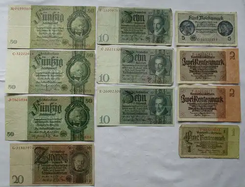 11 alte Banknoten Deutsches Reich 1 bis 50 Mark (123732)