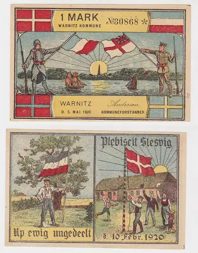 1 Mark Banknote Notgeld Gemeinde Kommune Warnitz Dänemark 1920 (130491)