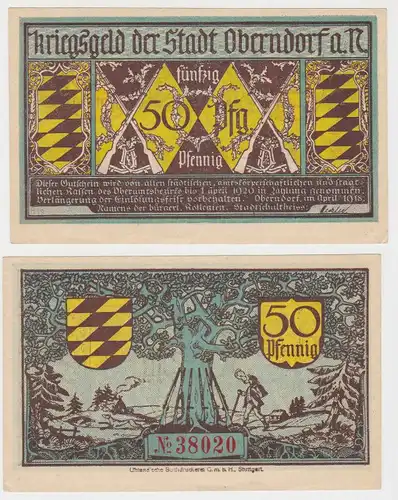 50 Pfennig Banknote Kriegsgeld der Stadt Oberndorf a.N. 1918 (130221)